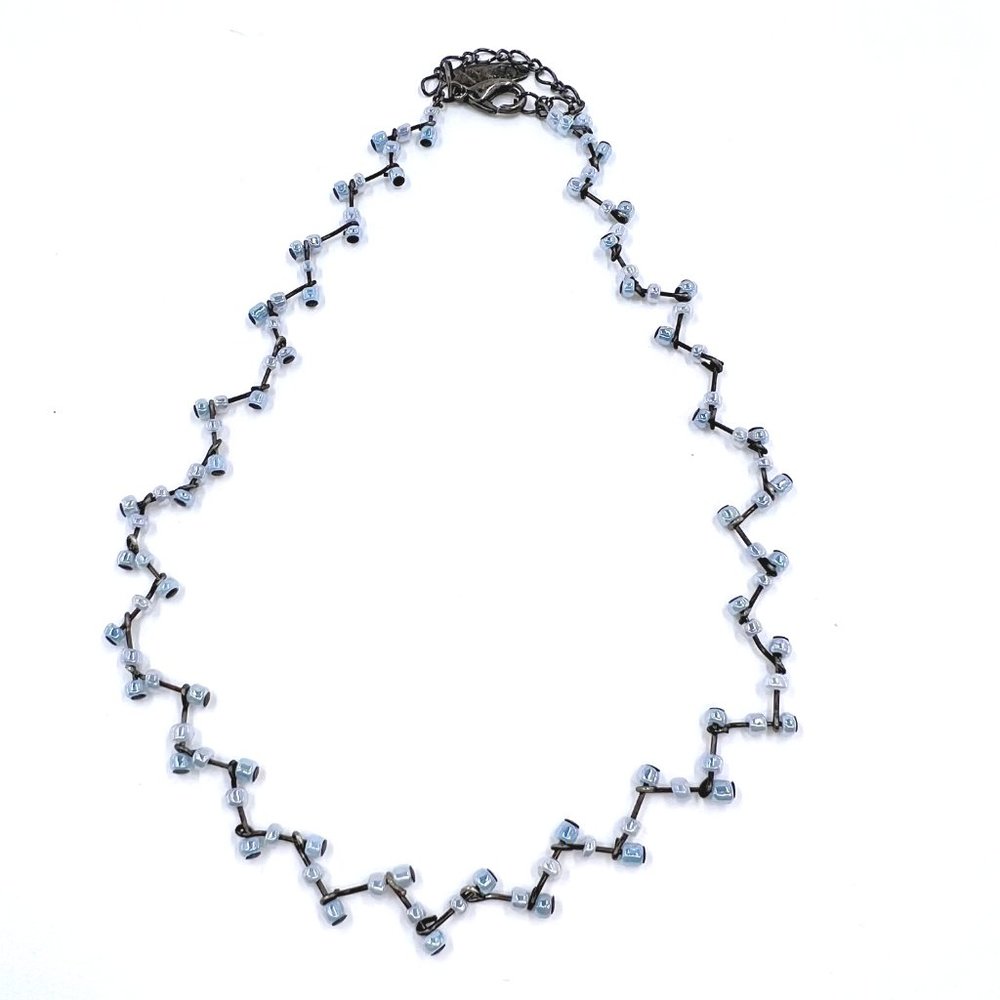 NWOT - NY & CO - Gunmetal Tone Wave Chain Light Blue Beaded 13” Choker Necklace
